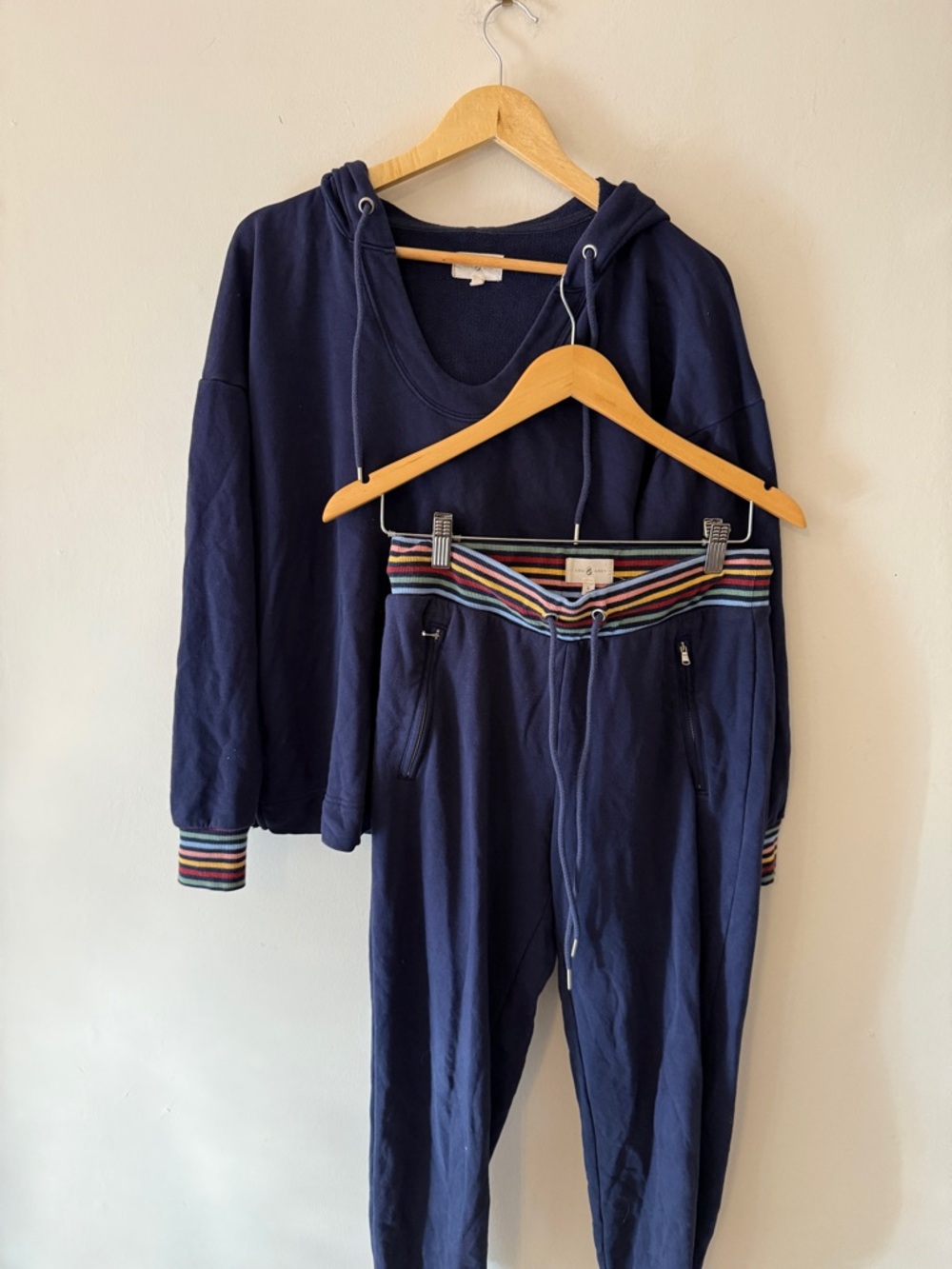 Lou & Grey Navy Hoodie and Joggers with Rainbow Stripe Trim